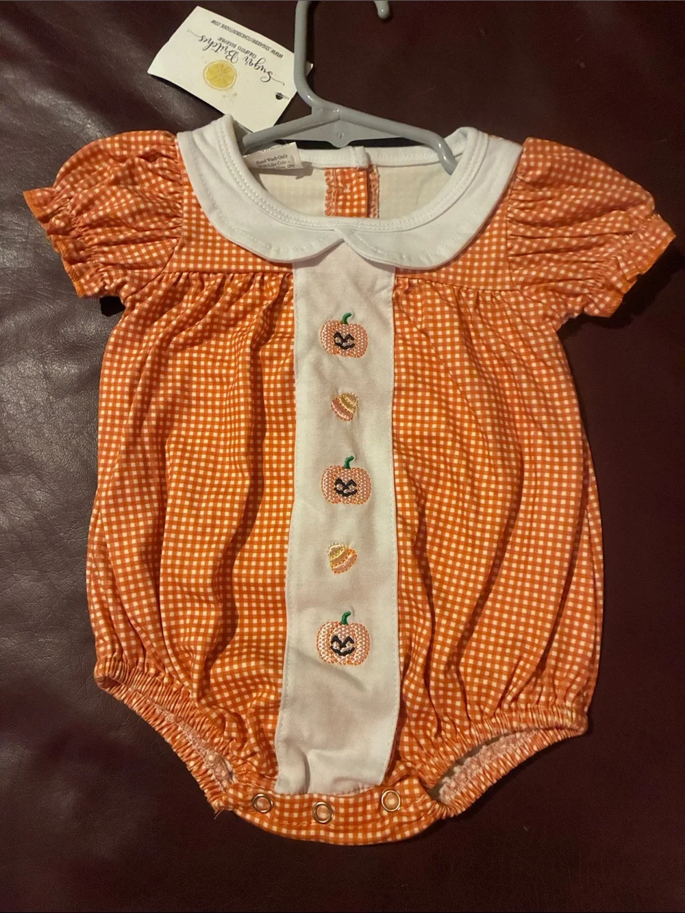 Orange Gingham Pumpkin Embroidered Baby One-Piece Romper